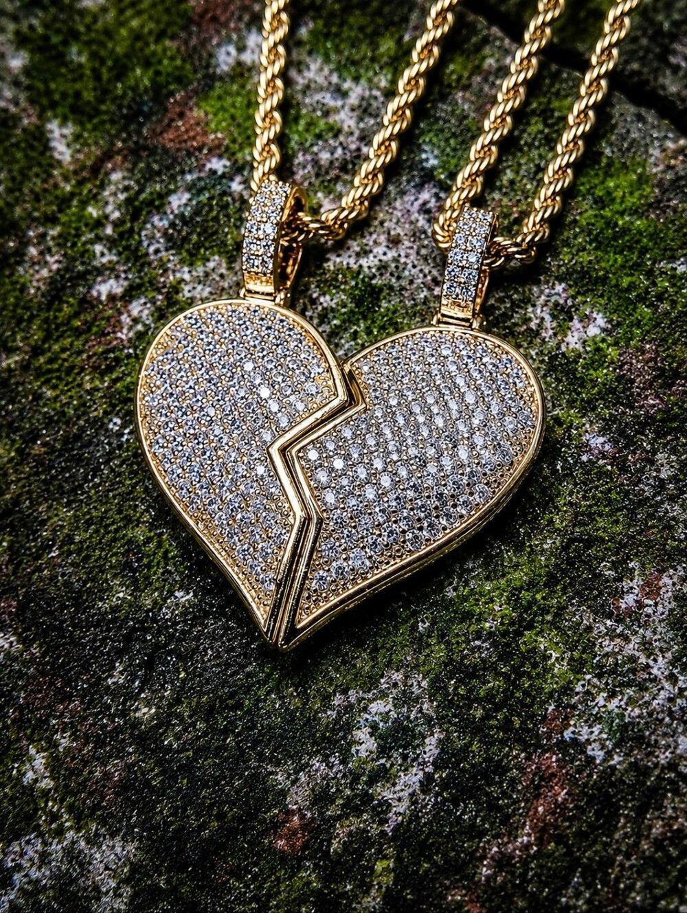 14k Gp Couples Magnetic Iced Out Heart Necklace
